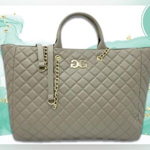 Gilda Paris Quilted Large Tote - Grey with Gold Hardware - NWT